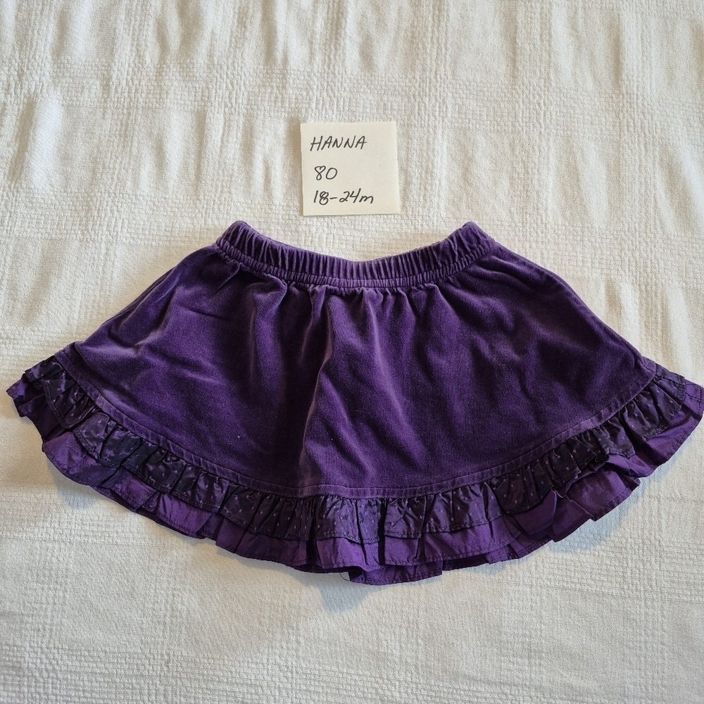 Hanna Andersson girls size 80 or 18-24 months purple velvety ruffle trim skirt